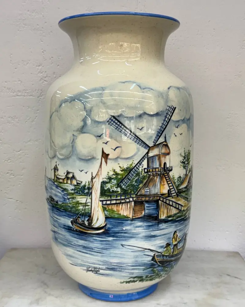 Винтажная напольная ваза Schoonhoven (Делфт). Голландия, 38 см. Ручная роспись